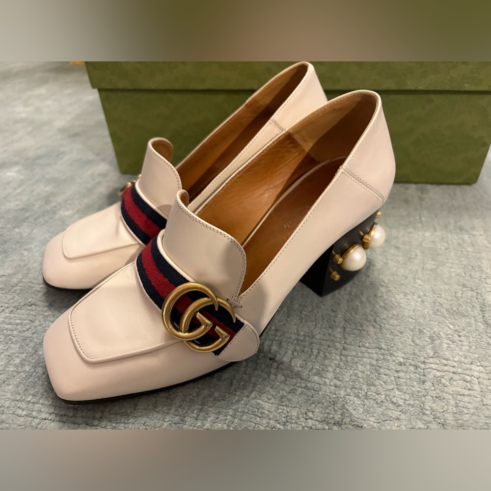 Gucci heeled marmont loafers cream 36 6
